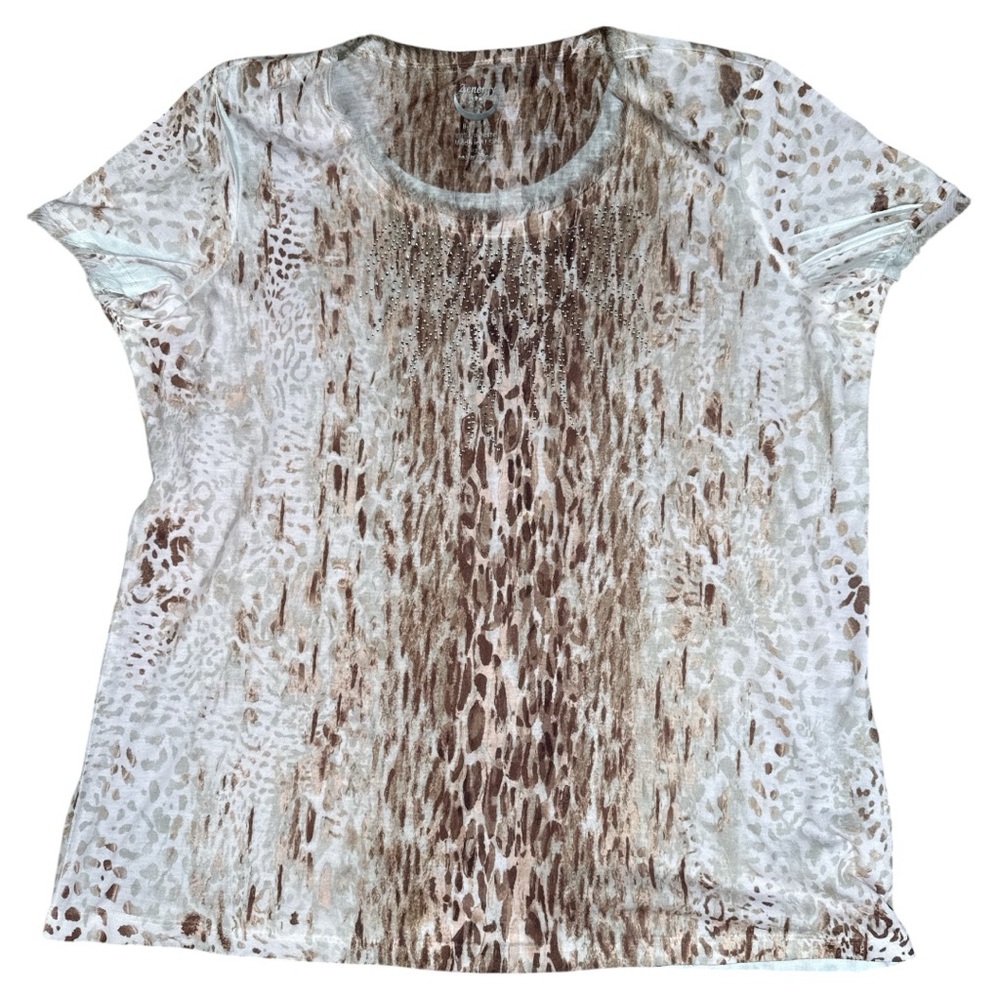 Zenergy Chicos (3) Womenโs XL Animal Print Top Tee Shirt Rhinestones Brownโ Pink